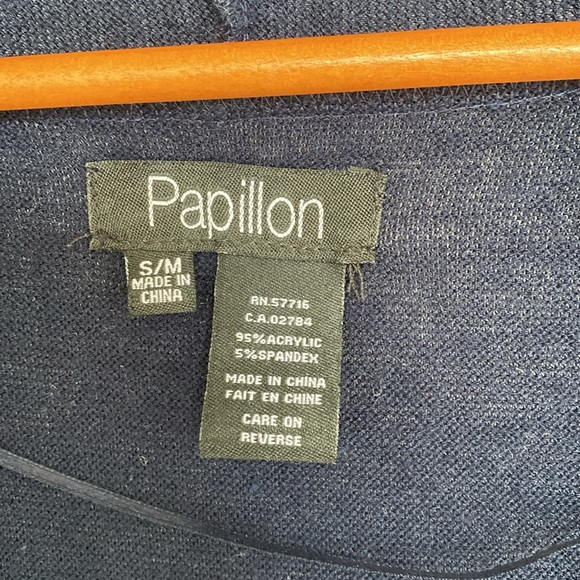 Papillon, long cardigan with pockets, short sleeve. Navy - Picture 6 of 9